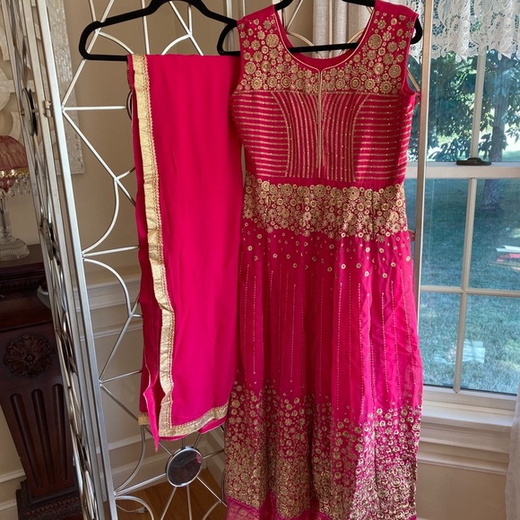 Indian Designer Hot Pink Georgette Anarkali Suit - Picture 8 of 12